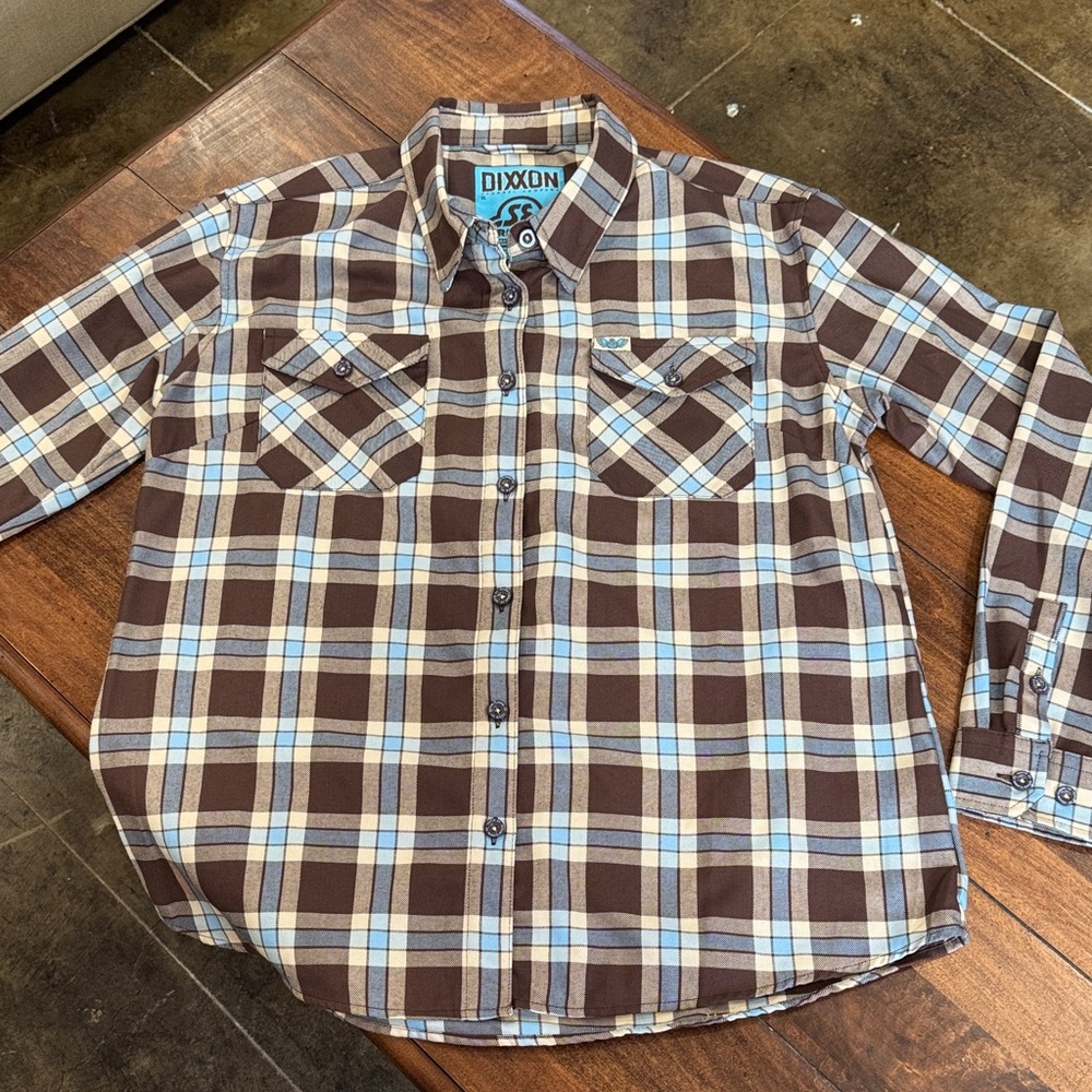 DIXXON and SE bikes collab Blue and Brown Plaid long sleeve Women's XL Shirt